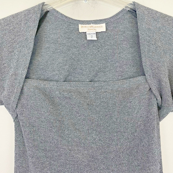 Jessica McClintock Gunne Sax Strapless Gown and Shrug Size 7 Silver Metallic - Picture 5 of 12